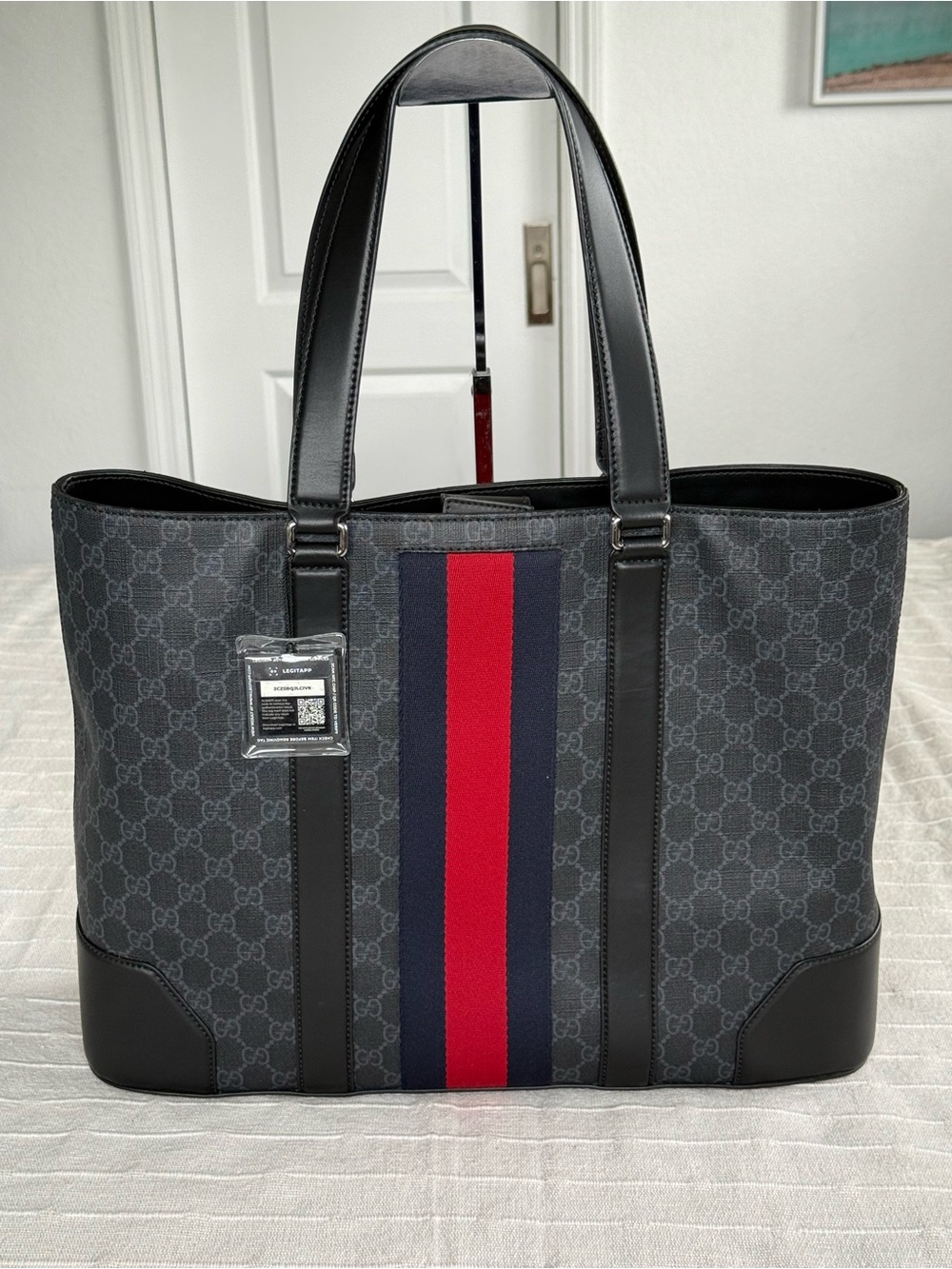 Gucci GM supremo Black & Red Navy Web Stripe GG Tote
